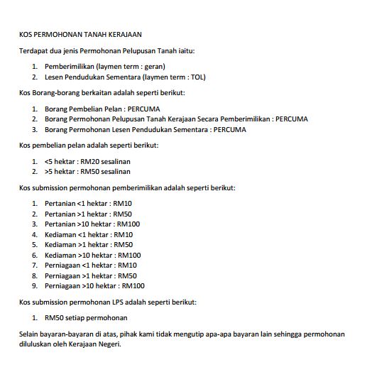 contoh kertas kerja permohonan tanah kerajaan
